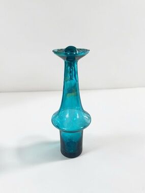 Empoli Blue Glass Decanter Bubble Stopper MCM Italian Art Glass Gift